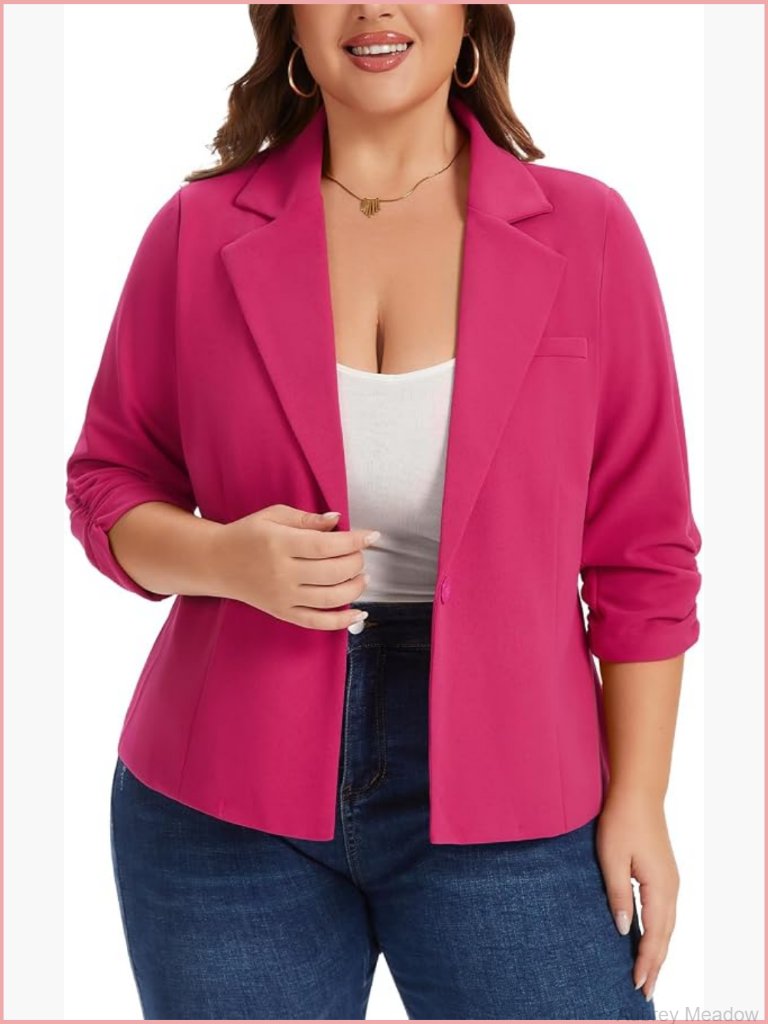 Plus Size Cropped Blazer 3/4 Sleeve Notch Lapel Work Office Casual Suit Jacket